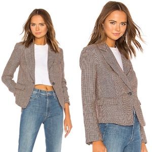 Free People Black Red Garnet Check Houndstooth Linen Chess Blazer